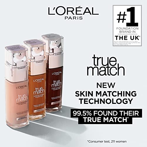 L'Oreal Paris True Match Liquid Foundation, Skincare Infused With Hyaluronic Acid, Spf 17, Available In 40 Shades, 2C Rose Vanilla, 30 Ml