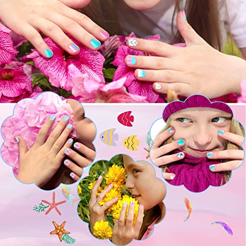192Pcs Fake Press on Nails for Kids Pre-glue Full Cover Short False Nail Tips Stick on Nails for Kids Children Lovely Gift Girls Nail Art Decorat