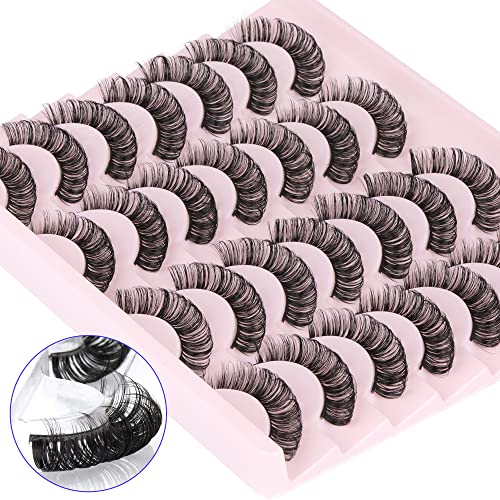 Newcally Russian Strip Lashes D Curl Wispy Fluffy False Eyelashes Natural Thick Volume Faux Mink Eye Lashes Reusable Handmade Like Fake Lashes Ex