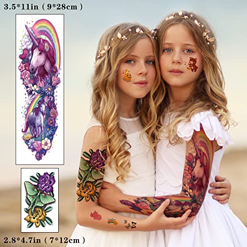 Kids Full Arm Temporary Tattoo 52 Sheets Fake Tattoos, Temporary Tattoos Realistic Dinosaur Monster Car Shark Planet Spider for Boys, Princess Ca