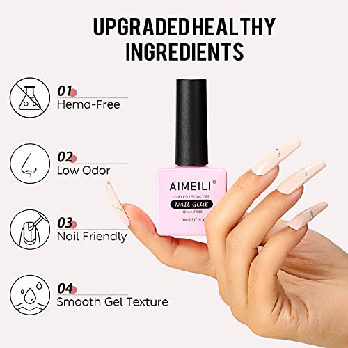 AIMEILI Nail Glue for Acrylic Tips Extra Strong Nail Bond Glue Brush On Clear Gel Adhesive Glue for Stick On Soft Gel Tips, Acrylic Nails, False