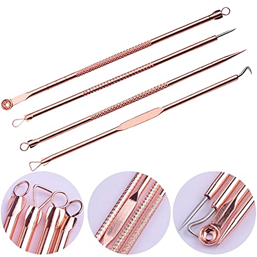 Blackhead Remover Tool Kit,4 Pieces Comedone Extractor Tool Blemish Whitehead Removal Acne Needle Pimple Spot Popper Stainless Steel (Gold)