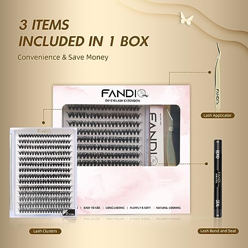 DIY Lashes Extension Kit,280PCS 40D Cluster Eyelash Extensions Kit with Lash Bond & Seal and Applicator, 9-16MM Mixed Length D Curl Clusters Lash