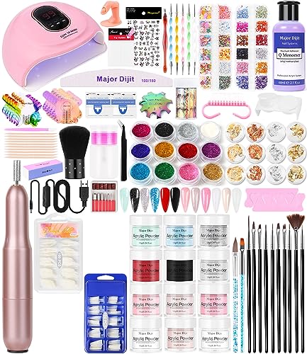 Acrylic Nail Kit White Pink Clear Acrylic Powder Acrylic Electric Nail Clipper Nail Tips Nail Forms and DIY Nail Art Tools with Anything for Begi