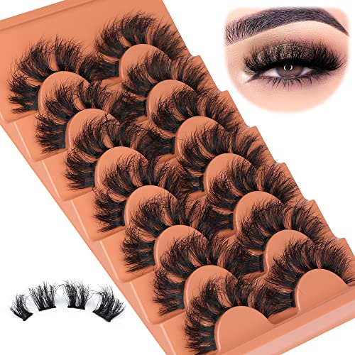 Fluffy Lashes Faux Mink False Eyelashes Dramatic 18mm Lashes Pack 7 Pairs Wispy Volume Cat Eye Lashes Pack by Eefofnn