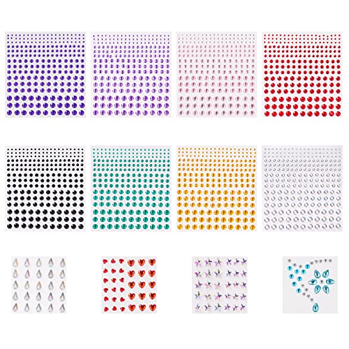 URAQT Face Gems Glitter, 12 Sheets Face Gems Mermaid Jewels Rhinestones Stickers Set, Self-adhesive Crystal Rainbow Tears Gem Stones Stickers Eye