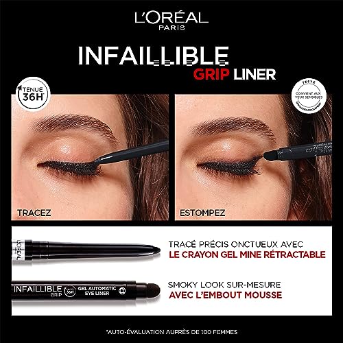 L'Oréal Paris Gel Eyeliner, Intense Long-lasting Colour, Semi Permanent, Infallible Grip 36H Gel Automatic Eyeliner, Intense Black