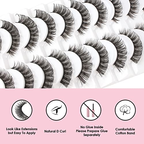 Glowingwin Cat Eyelashes Volume 3D Hybrid Natural Look Fake Russian Strip Lashes 10 Pairs Dramatic Fluffy Handmade Reusable D Curl False Eyelashe