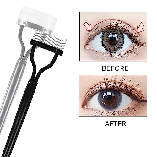 Eyelash Curler, 4 in 1 Lash Curler Kit,Black Eyelash Curler, Eyebrow Comb Easy to Use Cosmetic Tool for Long Lasting Curled Lashes Built in Separ