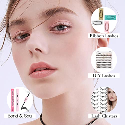 Cluster Lashes Glue Bond and Seal for DIY Lash Extension Strong-hold Long-lasting Waterproof Clump-resistant Eyelashes Glue (5ml×2)