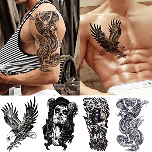 LAROI 50 Sheets Animals Black Temporary Tattoos For Men Adults Tribal Ealge Dragon Fake Small Temporary Tattoos For Women Neck Arm Thigh Flower T