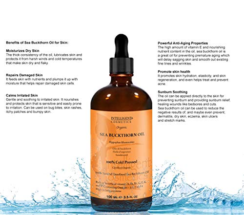 SEA BUCKTHORN OIL 100ML, 100% Cold Pressed Organic, Unrefined, Pure & Natural, Repairs Damaged Skin, Calms Irritated Skin, Heals Rosacea Supplied
