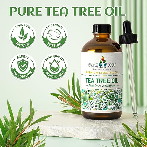 EVOKE OCCU Tea Tree Essential Oil 118ml, Pure Tea Tree Oil for Diffuser Skin Hair Body Nail Care- 4 FL Oz
