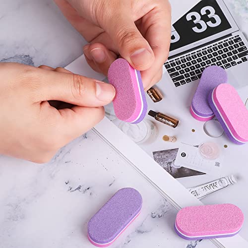 Lusofie 40Pcs Mini Pink Nail Buffer Blocks 100/180 Double Sided Buffer Nail File Grit Sponge Sanding Nail Polish Blocks for Acrylic Nails(Pink-Pu
