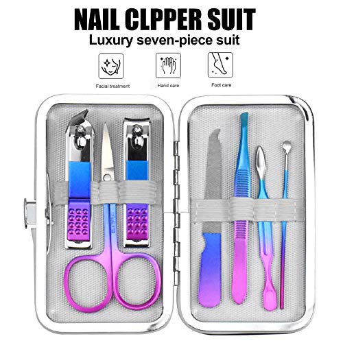 Manicure Set 7 pcs Pedicure Kit Professional Fashion Stainless Steel Nail Clippers Nails Cuticle Remover Toenail Cutter Grooming Tools for Girls