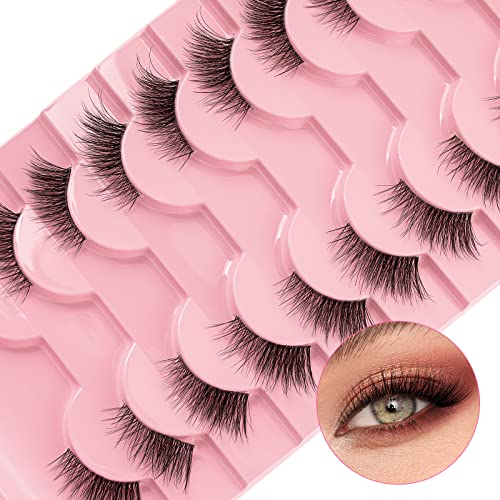 False Eyelashes Natural Look Half Lashes Short Wispy Clear Band Lashes Cat Eye 3D Faux Mink 3/4 Eye Lashes Fake Eyelashes Strip 10 Pairs Pack (A0