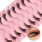 False Eyelashes Natural Look Half Lashes Short Wispy Clear Band Lashes Cat Eye 3D Faux Mink 3/4 Eye Lashes Fake Eyelashes Strip 10 Pairs Pack (A0