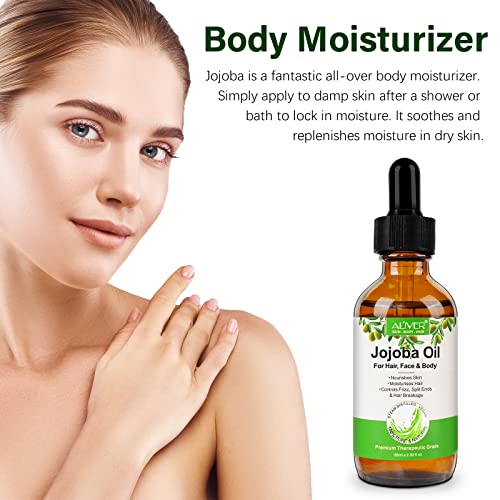 Organic 60ML-Jojoba Oil 100% Pure for Face, Nails, Natural Colorless Odorless Jojoba Oil Cold Pressed Unrefined-Hair Growth Oil Improve for Dry D