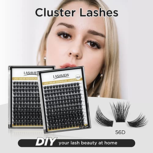 LASHVIEW DIY Lash Extension, Cluster Lashes,Soft and Lightweight, 0.10mm 56D 9-14mm Mixed Reusable Wide Band Lash Cluster at Home