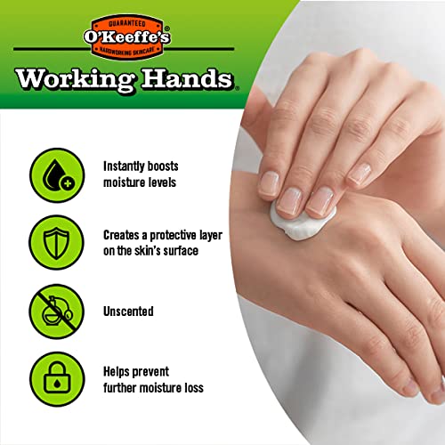 O’Keeffe’s Working Hands, 96g Jar - Hand Cream for Extremely Dry, Cracked Hands | Instantly Boosts Moisture Levels, Creates a Protective Layer &