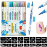 AOMIG Temporary Tattoo Pen, 10Pcs Double- ended Glitter Tattoo Pen Kit with Stencils Of 24 Different Patterns, Shimmery Body Tattoo Markers for K