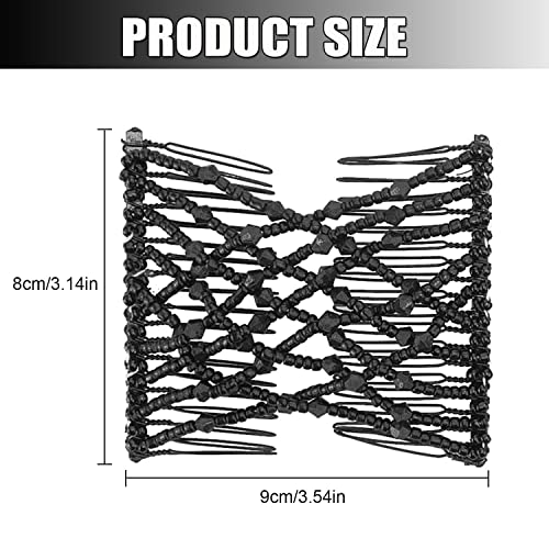 Magic Hair Combs for Women,3Pcs Crystal Beads Hair Slides,Elastic Pearls Double Comb Decorative Stretchy Hair Comb Clip DIY Hair Accessories for