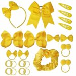 45Pcs Yellow School Girls Hair Accessories Kit Yellow Bow Headband Hair Clips Ponytail Holder Bow Hair Barrettes,Hair Accessories for Girl Birthd