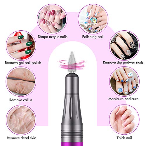 HAPAW Electric Nail File, USB Electric Nail Files 20000 RPM Adjustable Speed Portable 11 in 1 Electric Manicure Pedicure Kit Nail Drill for Acryl