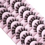 CNMTCCO False Eyelashes 10 Pairs Russian Strip Lashes Natural Fluffy Wispy D Curly Faux Mink Lashes Thick Short Soft Eyes Lash Reusable Fake Eyel