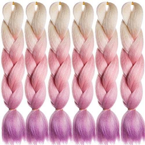 LDMY Hair for Braiding-Jumbo Braids, Long Colorful Ombre Pink Purple Jumbo Braiding Hair Extensions Kanekalon Jumbo Braid Wigs for Women Syntheti