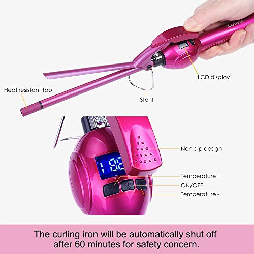 iGutech Curling Tongs, Super Tourmaline Ceramic Barrel Curling Iron, 9mm Hair curlers, Unisex for Men Women Kids