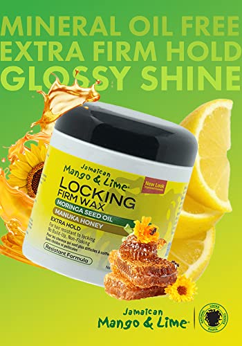 Jamaican Mango & Lime Locking Firm Wax 155g - EXTRA-FIRM HOLD. NO Mineral Oil, NO Sulphates, No Parabens. Excellent for coarse and grey hair. Loc