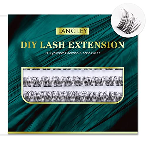 Lanciley Individual Lashes 45 Clusters Lashes C Curl DIY Eyelash Extension Kit at Home for Make-up Beginner False Eyelashes with Eyelash Glue Twe