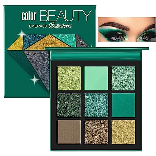 Green Eyeshadow Palette - Shimmer Eye Shadow Palette Matte and Glitter EyeShadow Make-Up Palettes Waterproof, Highly Pigmented Dark, Yellow, Gree