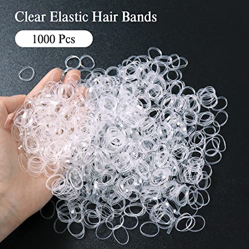 Sularpek Hair Bands, 1000Pcs Clear Elastic Hair Bands, Mini Hair Rubber Bands, Clear Small Hair Bands, Soft Hair Elastics Ties Bands for Kids Hai