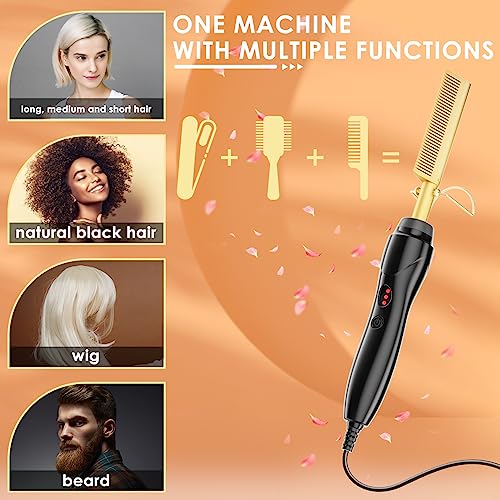 Hot Comb, Electric Hot Comb Hair Straightener for Wigs, Professional Ceramic High Heat Press Comb, Multifunctional Copper Hair Curler, Portable A