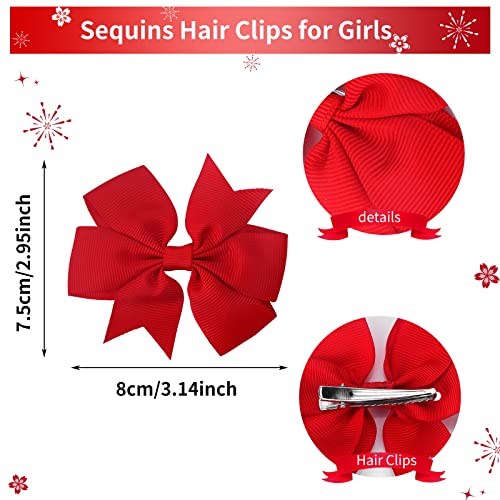 Sibba 10 Pieces Ribbon Hair Bows Alligator Clips Hairbows Barrettes 3 Inch Red Ponytail Holder Cheerleading Hairpin Christmas Valentine's Day Acc