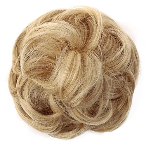 JJstar Messy Hair Bun Curly Wavy Hair Scrunchies Accessories Pieces for Women Girls Synthetic Hair Chignons (Dark Brown)