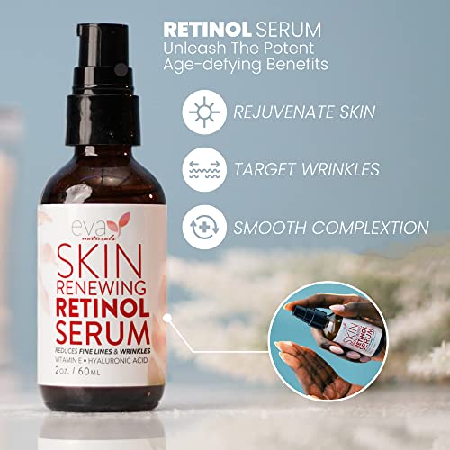 Retinol Serum 2.5% by Eva Naturals (60 ml, Double-Sized Bottle) - Best Anti-Aging Serum, Minimizes Wrinkles, Helps Prevent Sun Damage, and Fades