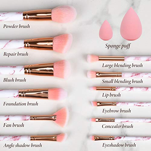 Makeup Brushes Sets Start Makers Professional 12Pcs Pink Marble Makeup Brush Set with Foundation Concealer Blush Eyeshadow Make Up Brushes Beauty