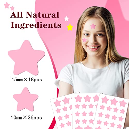 Heyu-Lotus 54 Patches Star Pimple Patches, Starface Pimple Patches Spot Patches Cute Star Shape for Face Zit Patch Acne Dots,15mm & 10mm