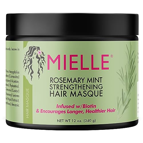 Mielle Organics Rosemary Mint Strengthening Hair Masque, Infused w/Biotin, 12 Ounces