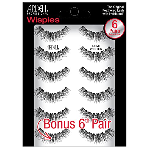 Ardell False Eyelashes Demi Wispies 5 Pairs Multipack BONUS PAIR Natural-Looking Wispy Effect Whisper-Soft Feathering- Medium Volume Medium Lengt