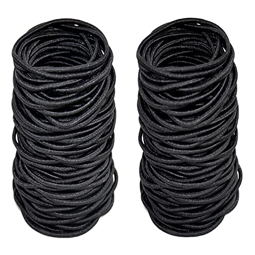 Elastic Hair Bands, 100pcs Black 2mm Elastic Hair Ties Ponytail Holders, Bulk Hair Ties No Metal Gentle Elastics for Women Girls Men Kids