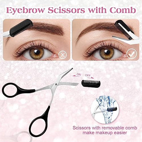 Eyebrow Trimmer Scissors with Comb, Professional Precision Trimmer Eyebrow Eyelash Hair Remover Cut Scissors Beauty Tool for Men Women (Black)