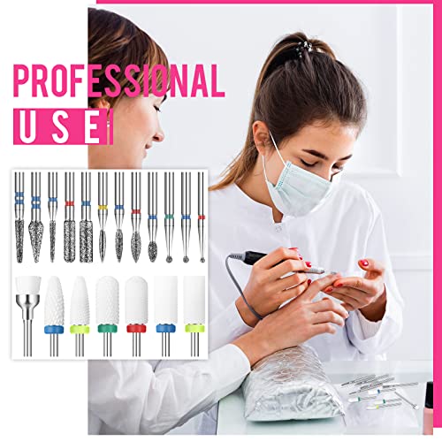19 Pieces Nail Drill Bits Set Acrylic Nail Bits Ceramic Efile Nail Drill Bit Diamond Cuticle Electric Nail File Carbide Cuticle Remover Bits for