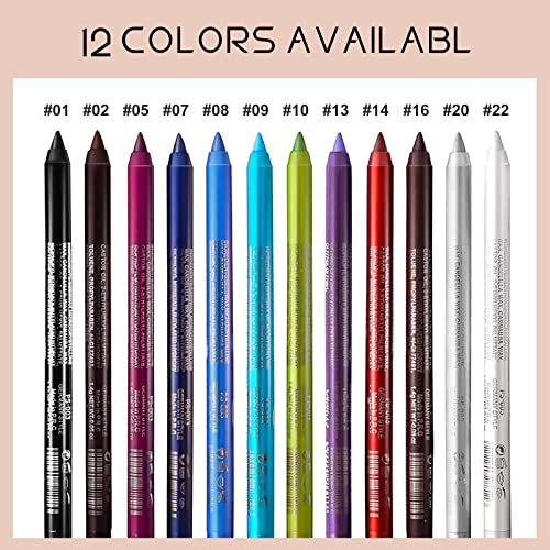 Eyeliner Pencil Set, 12 Color Eye Shadows Pen Eyebrow Pencil Eyeliner Eyebrow Lip Liner Pencil Eyeshadow Pencil Professional Eye Makeup Set