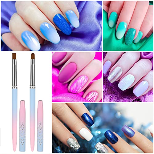 Nail Art Clean Up Brushes, Round&Flat Nail Art Brush Set of 2 Professional Nail Design Brushes Nail Brushes for Acrylic Application, Finger Nail