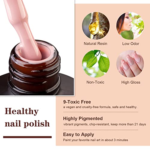 INPING Gel Nail Polish, 6 Colors Nude Gel Polish Bare Apricot Light Beige Natural Skin Dark Brown Popular Collection Soak Off UV/LED Lamp Manicur