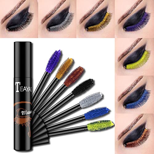 Blue Colored Mascara - Colorful Mascara/Waterproof Long-lasting 4D Silk Fiber Lash Mascara/Smudgeproof Fast Dry Eye Lashes Curling Lengthening Th